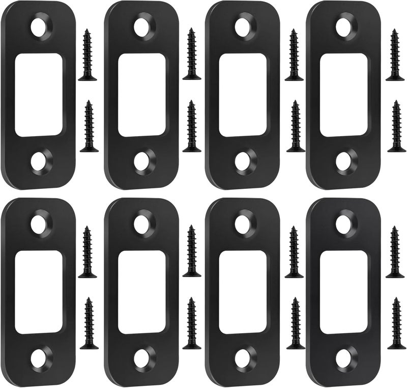 HomeInn Deadbolt Strike Plate Black, 1" x 2-1/4" Round Corner Matte Black Door Strike Plate with Screws - 8 Pack - Image 1